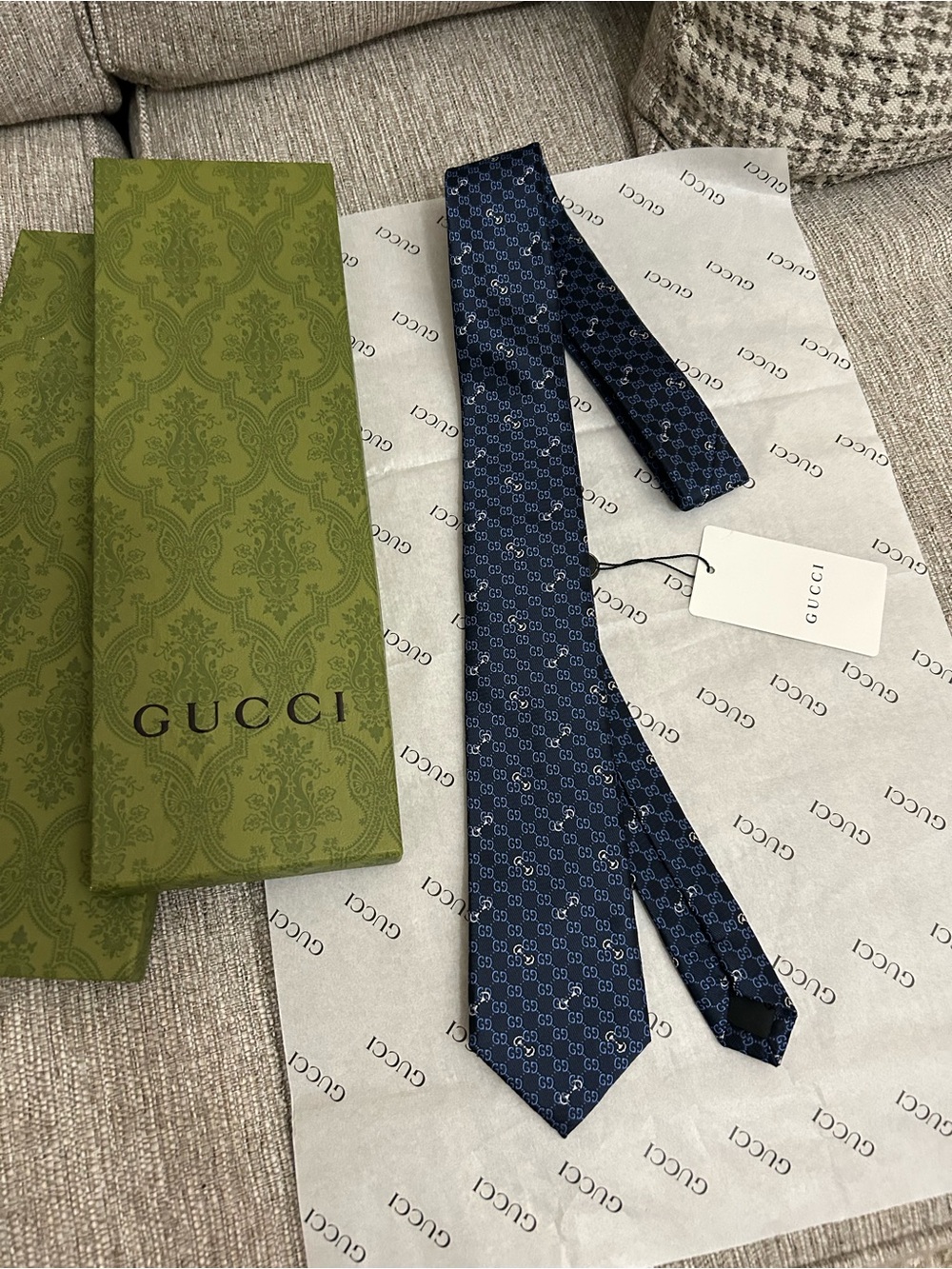 Gucci Navy Blue Silk Tie with Micro GG Pattern
